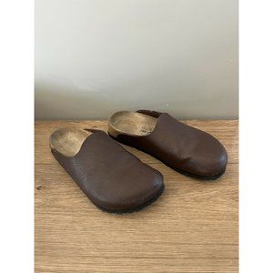 Birkis Womens EU 37 Narrow Clogs Mules Brown Pebbled Leather Clog